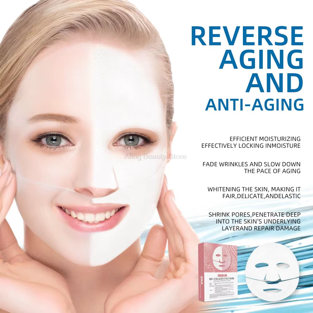 5PCS Absorbable Bio-Collagen Face Mask Wrinkle Remover Fade Fine Lines Firming Lift Nourish Brightening Moisturizing Skin Care