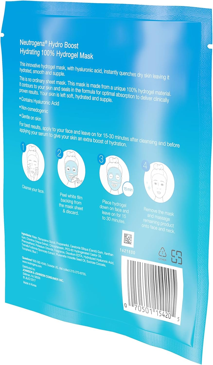 Hydro Boost Moisturising & Hydrating 100% Hydrogel Sheet Face Mask for Dry Skin with Hyaluronic Acid, Gentle & Non-Comedogenic, 1 Ounce (Pack of 12)