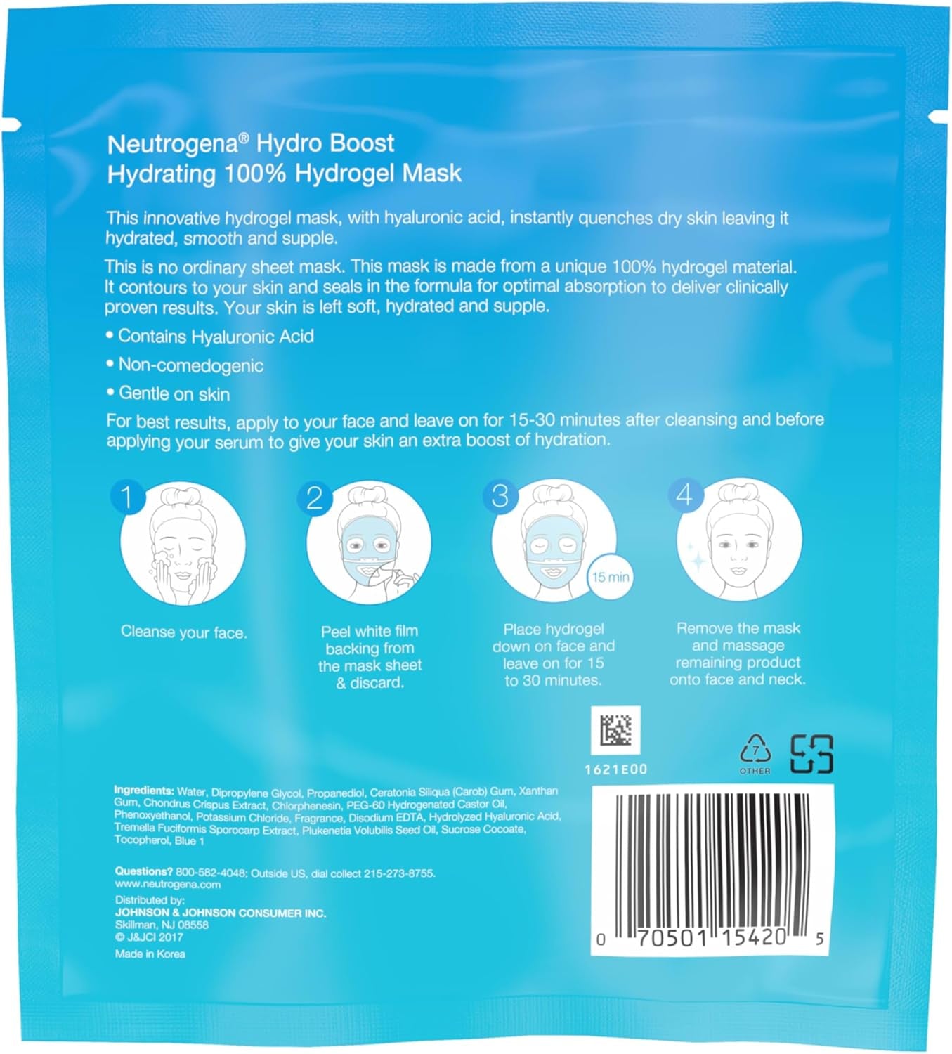 Hydro Boost Moisturising & Hydrating 100% Hydrogel Sheet Face Mask for Dry Skin with Hyaluronic Acid, Gentle & Non-Comedogenic, 1 Ounce (Pack of 12)