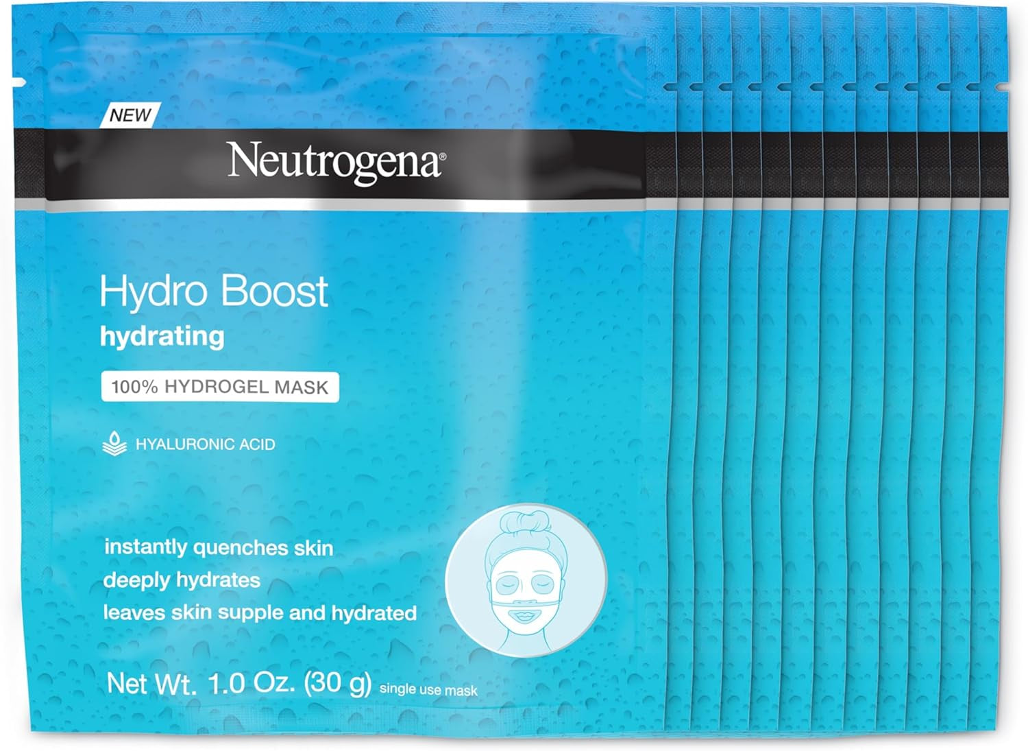 Hydro Boost Moisturising & Hydrating 100% Hydrogel Sheet Face Mask for Dry Skin with Hyaluronic Acid, Gentle & Non-Comedogenic, 1 Ounce (Pack of 12)