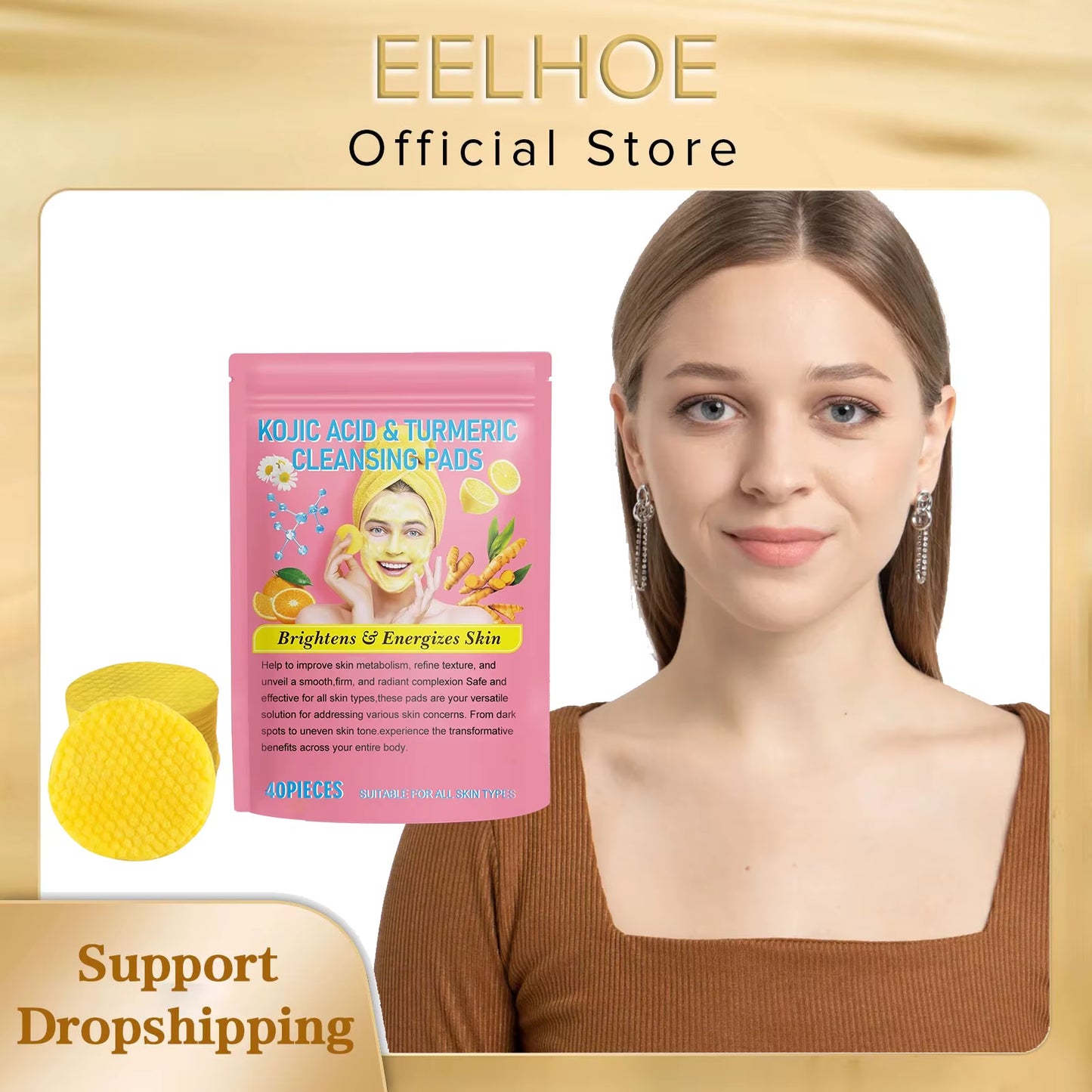 Turmeric Facial Exfoliating Sponge Pore Shrinking Oil Control Smooth Skin Cleansing Kojic Acid Facial Cleaning Sponges